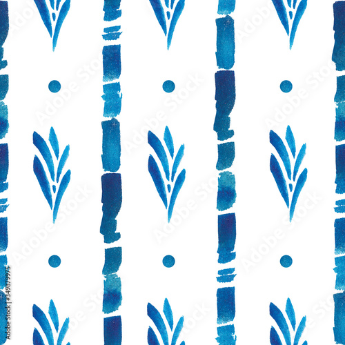 Hand drawn seamless pattern in ethnic fabric style. Hand made texture background. Blue abstract elements. Can be used for banner, card, poster, invitation, textile, wallpapers, ceramics etc. photo