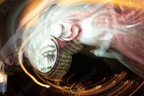 Hoi an bridge sign, Vietnam. Long exposure light trails