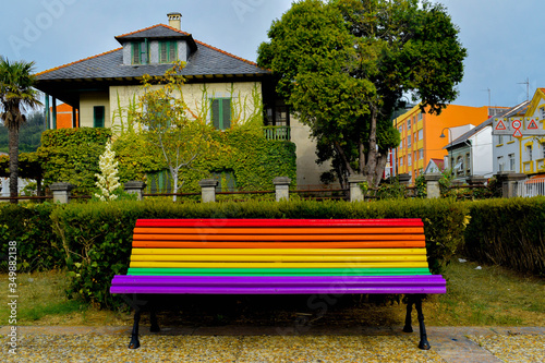 bench in the park / LGBTI FLAG /