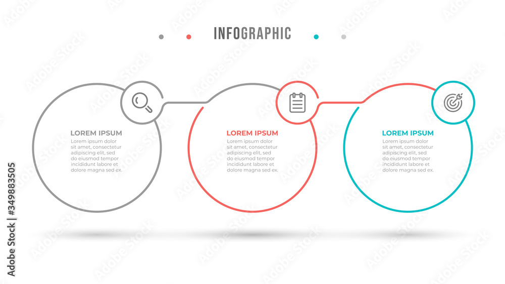 Obraz premium Thin line flat infographic design elements with marketing icons. Business concept with 3 options or steps.
