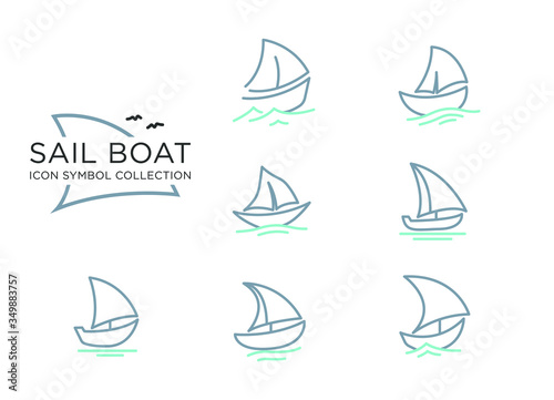 Collection of Simple Sailboat dhow ship line art logo design. Traditional Sailboat from Asia / Africa