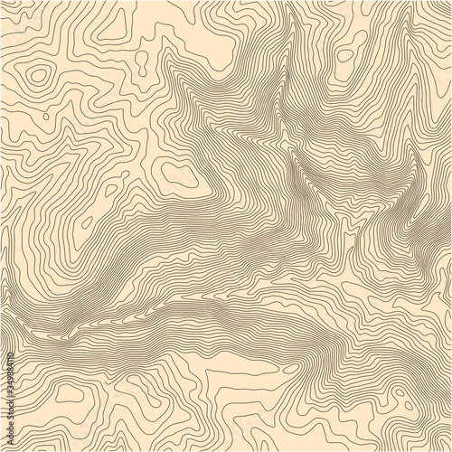 Abstract topographic vector map with elevation lines and yellow background