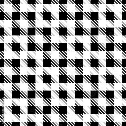 Traditional Black and White Gingham Seamless Pattern. Buffalo Check Plaid Pattern. Vector Tablecloth Tartan Plaid Background
