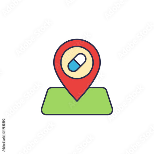 Drugstore location pin vector icon symbol isolated on white background