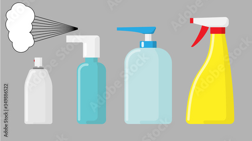 Spraying an antibacterial disinfectant. A disinfectant for the prevention of colds, viruses, coronaviruses, flu. Spray. Flat design.