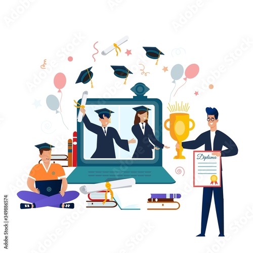 Online Virtual Graduation Video Web Conference Teleconference in Laptop.