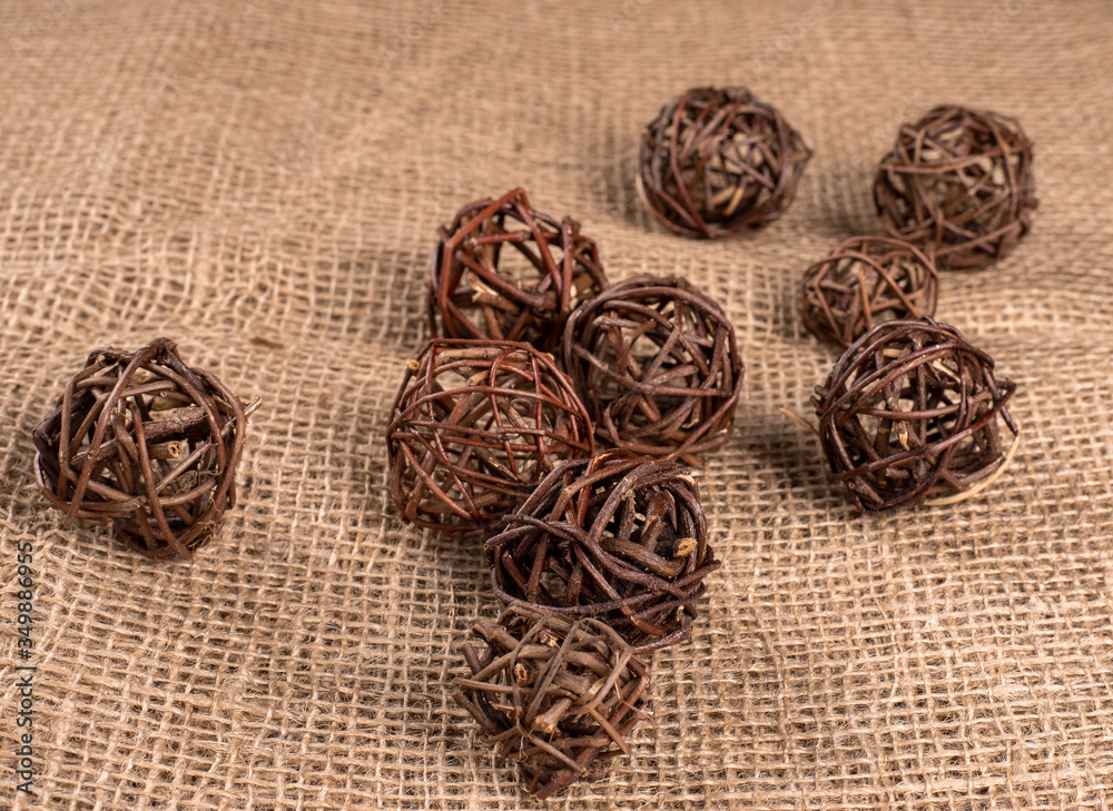 Decorative twigs of wooden on coarse canvas. Decorative twigs of wooden on coarse canvas.