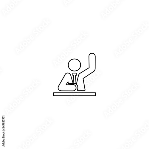 Student raising hand icon. Classroom, teaching concept.
