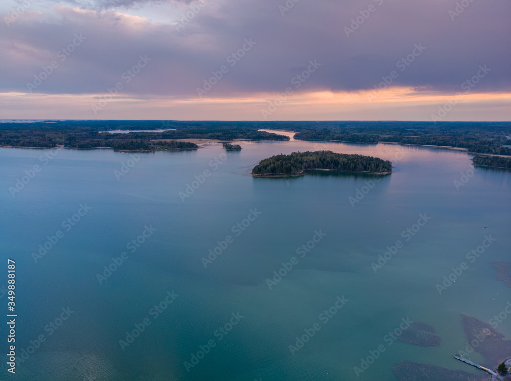 Sea view from above. Sunset at sea. Sea landscape.