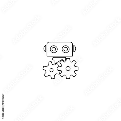 Robot head with gears illustration. Bot settings icon. Line design style.