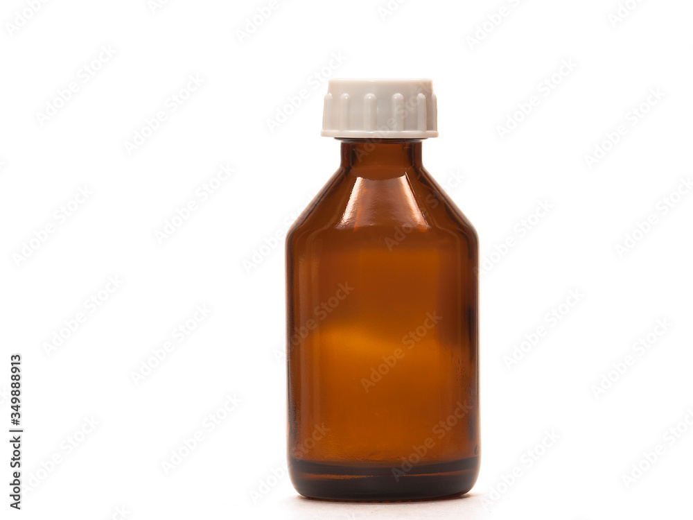 medical brown bottle with white cap on white background medical brown bottle with white cap on white background