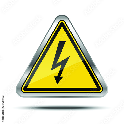 3d realistic vector warning power outage metal sign plate with warning sign on it, isolated on white background.