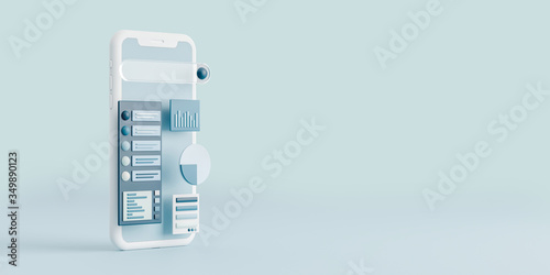 Realistic mobile phone with dashboard.Business and digital marketing concept.3d render illustration.