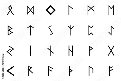 Runes of Scandinavia symbol letters black color set photo