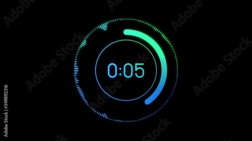 Futuristic Countdown gauge bar. 
Blue tone Counting 1 - 10 circle ring with Technology audio wave effect.