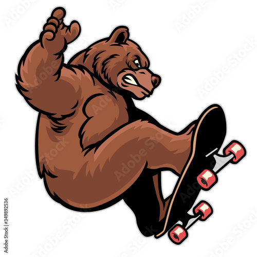 cartoon grizzly playing skateboard