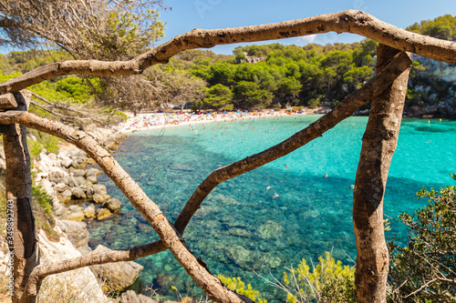 amazing view from cala macarella in menorca. Paradise beach with turquoise water (balearic islands, spain)