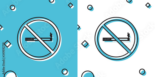 Black No Smoking icon isolated on blue and white background. Cigarette symbol. Random dynamic shapes. Vector Illustration
