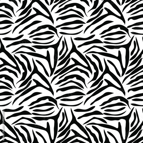 Seamless Zebra fur background. Vector illustration. Fashionable exotic textures and wild animals in black and white monochrome