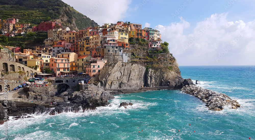 Landscape of the village of Manarola in the province of La Spezia, Liguria, Italy. It belongs to the Cinque Terre National Park.