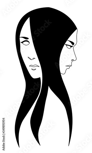 simple line art of two faced girl