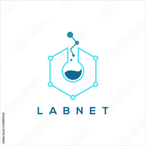 modern line art lab logo technology, science vector laboratory glass icon design template inspiration