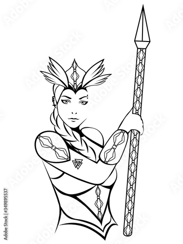 scandinavian mythological character woman-warrior valkyrie with a lance