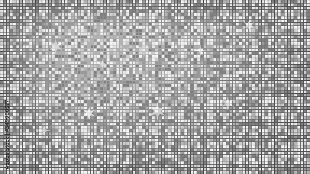 Abstract background silver mosaic. Background foil metallic texture. Festive vector illustration. Mirror mosaic vector illustration. Banner element. Party backdrop. Christmas banner. Disco decoration. - obrazy, fototapety, plakaty 