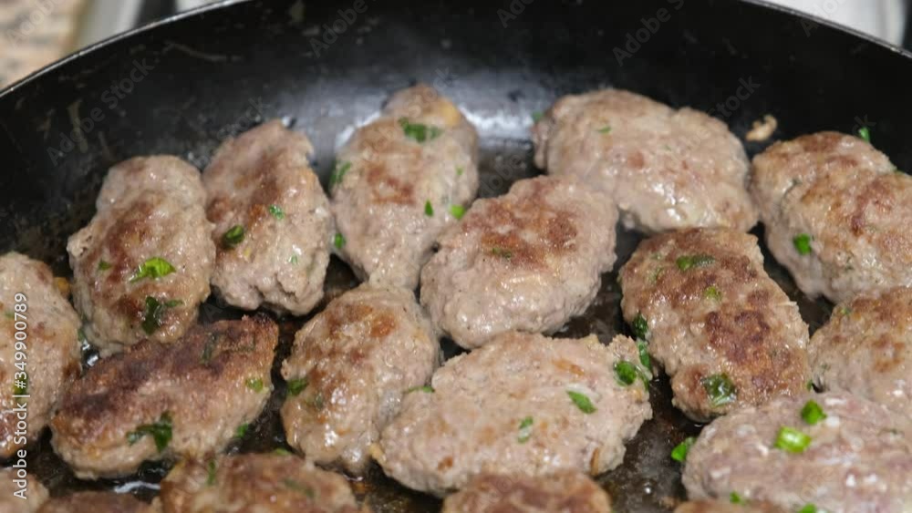 Homemade, pan Turkish style meatballs cooking