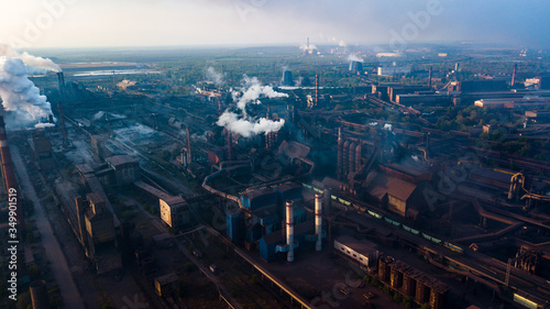 industry metallurgical plant dawn smoke smog emissions bad ecology aerial photography © Андрей Трубицын