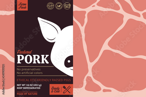 Vector pork label design. Pig icon. Meat pork chop background