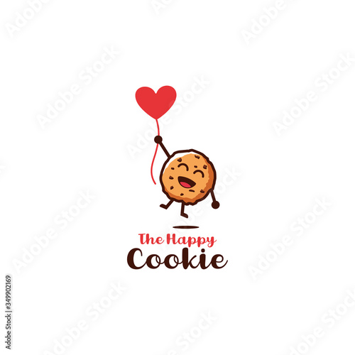 happy biscuits / cookies flying with heart shaped balloons character cartoon design illustration