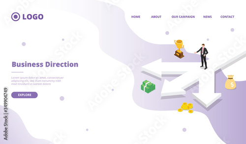 Businessman give direction about choices in business and results modern flat cartoon style