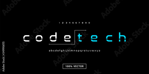 Modern technology typography alphabet fonts with slice and electronic style. Internet, electric letter font. Vector illustration
