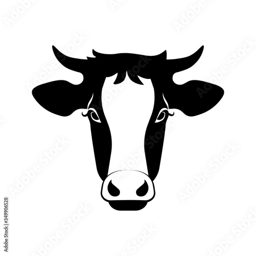 Front view of cow head. Black and white vector illustration