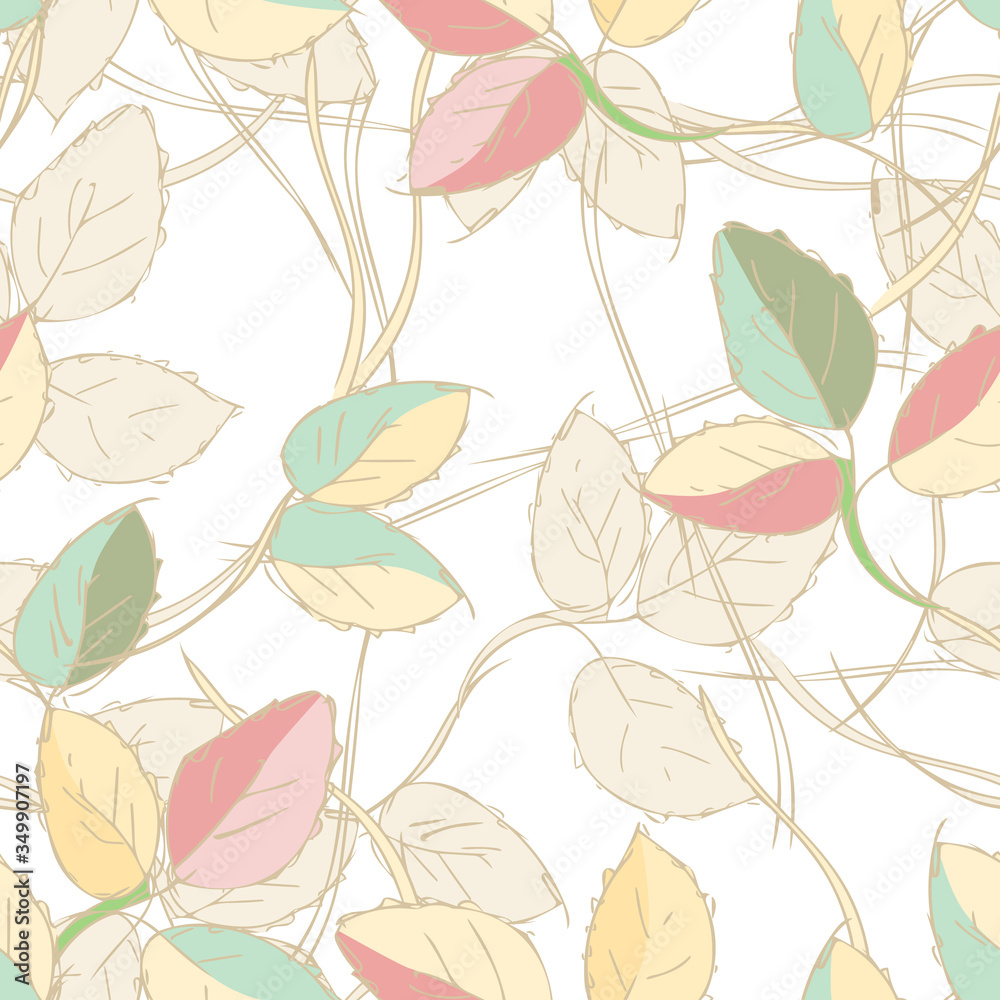 Leaves Seamless Pattern. Hand Drawn Floral Background.