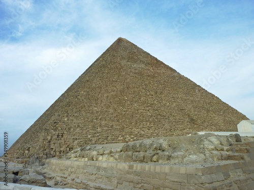 The Great Pyramid of Giza, Egypt, also known as the Pyramid of Khufu or the Pyramid of Cheops, is the oldest and largest of the three pyramids.