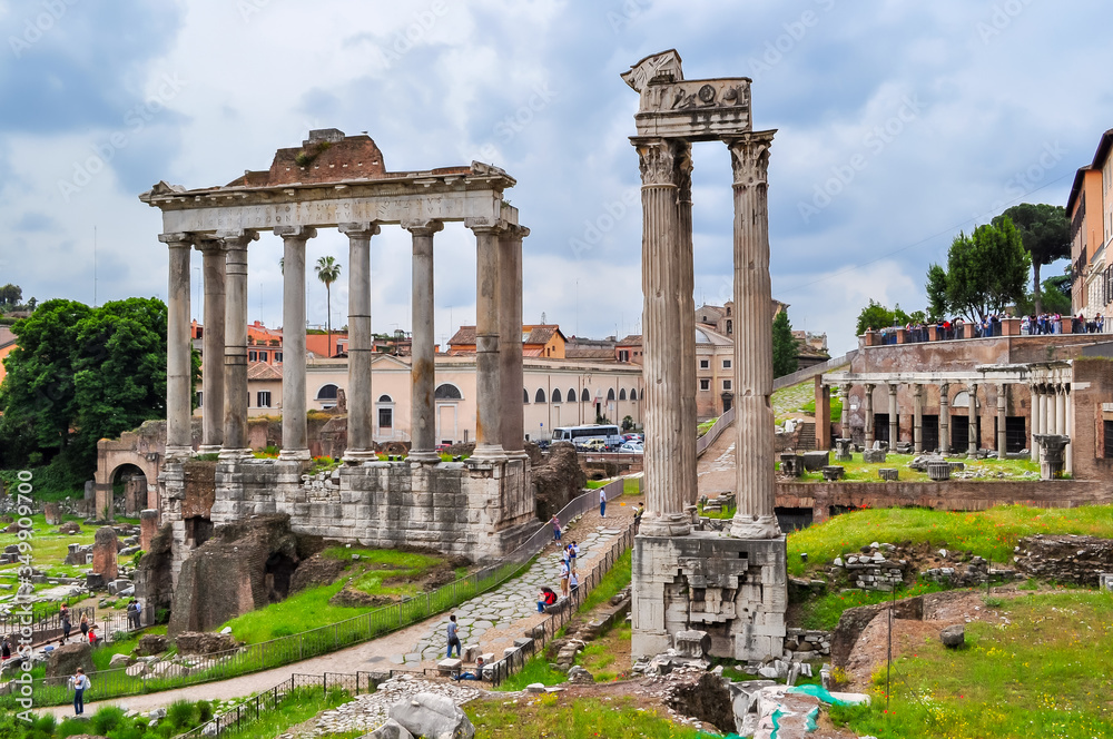 Temple of Saturn in Roman Forum, Italy