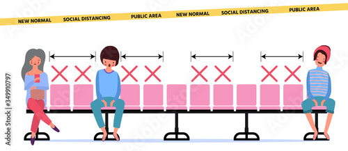 New normal lifestyle concept, people keep social distancing when use public area