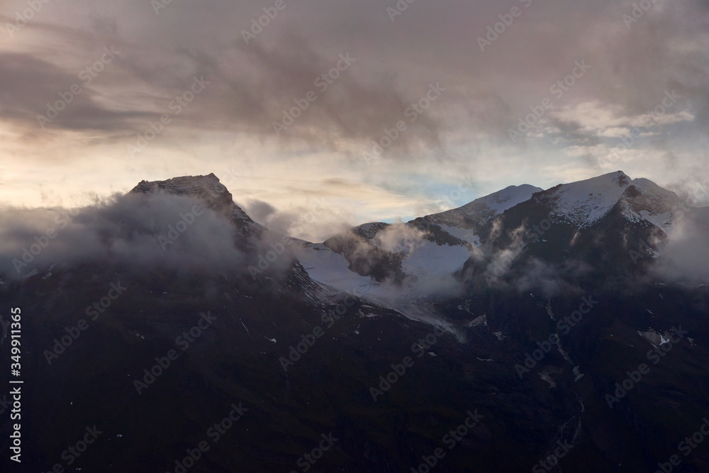 Grossglockner mountain peaks at sunset