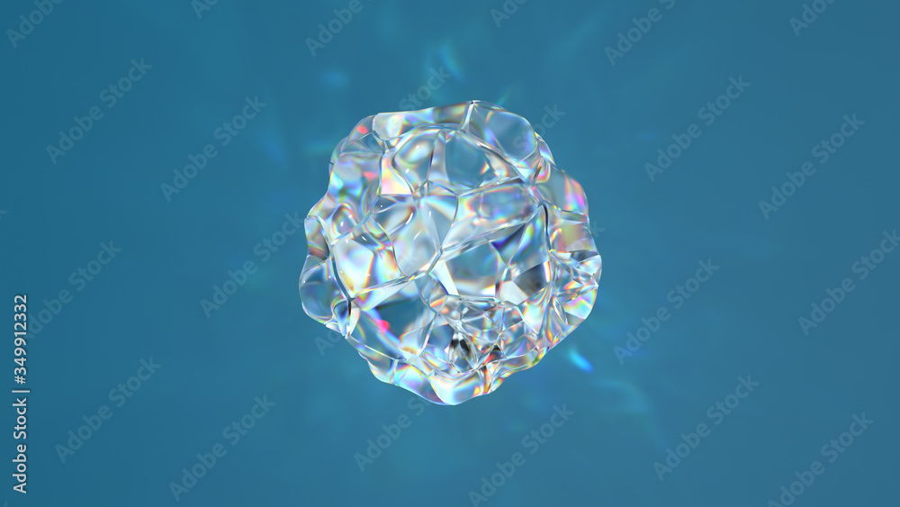 Fototapeta premium ..3d render of glass shape with realistic caustics on blue background. Light refraction effect.