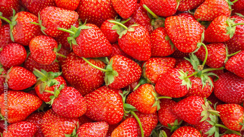 Fresh organic Strawberry fruit background Top view closeup