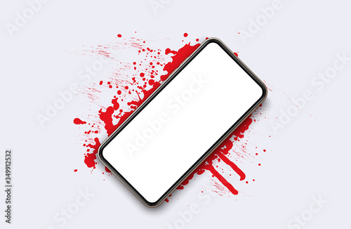 Smartphone blank screen, phone mockup. The view from the top of the phone on a red spot. Template for infographics or presentation UI design interface. vector red