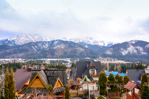 Colorful city in the mountains, spring, Poland