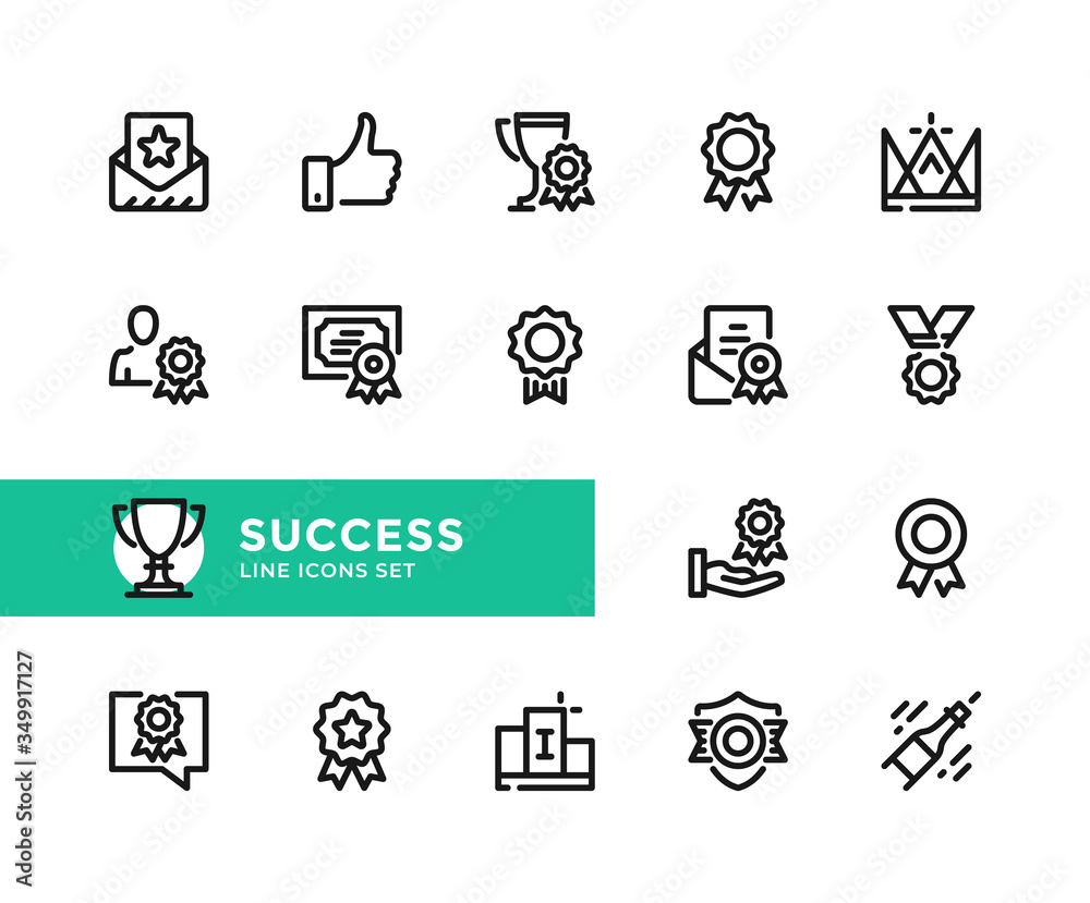 Success vector line icons. Simple set of outline symbols, graphic design elements. Line icons set. Pixel Perfect