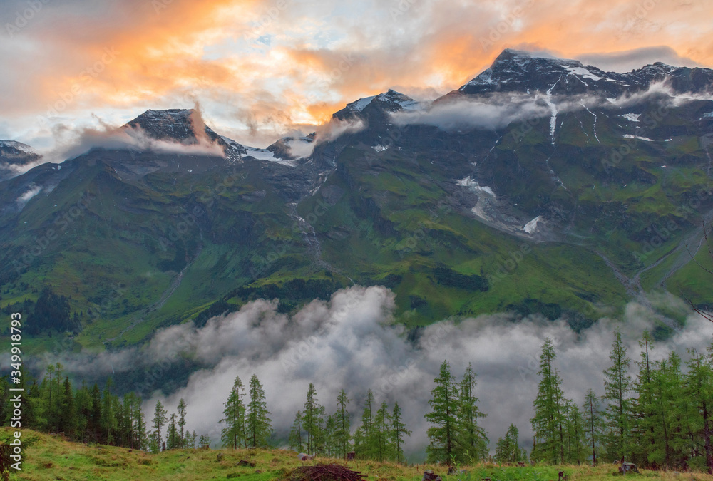 Scenic sunset at Grossglockner mountain pass, Austria