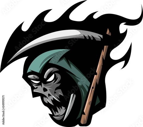 Grim reaper athletic club vector logo concept isolated on white background. Modern sport team mascot badge design. E-sports team logo template with reaper vector illustration