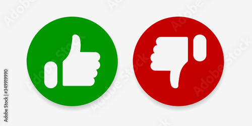 Thumbs up and thumbs down icons on white background. Social media icons. Vector illustration. EPS 10