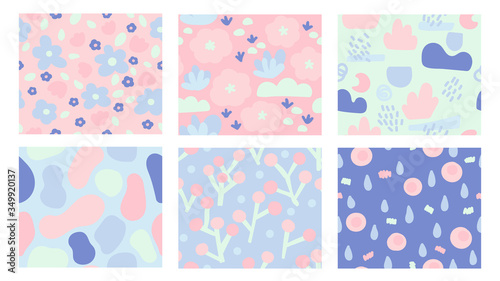 set of seamless patterns with flowers. natural pattern decoration. abstract pattern. floral pattern. illustration for child. pastel colour seamless wallpaper.