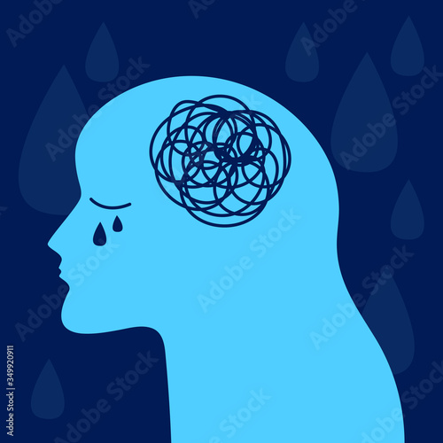 Profile of lonely crying girl